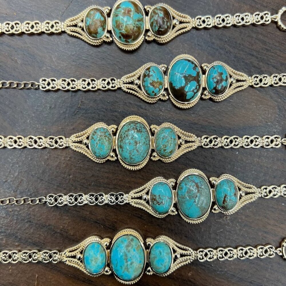 Paul Deasy Gem Gold-Plated Oval Turquoise Bracelet Fits 7" - 8" [Lot of 5]